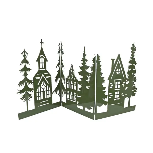 Decoratie shutter "Xmas House/Tree" L groen metaal 171x0,5x77cm