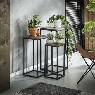 Dimehouse Sean Black Herringbone Table d'Appoint Industrielle Set De 3