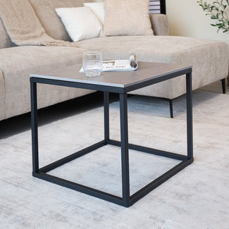 Dimehouse Fien Table d'Appoint Industrielle Look Marbre Gris