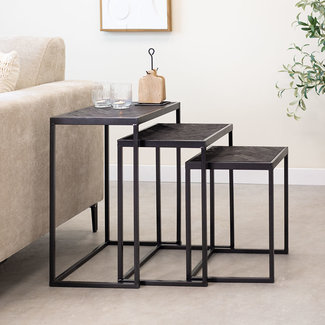 Dimehouse Dulce Black Herringbone Table d'Appoint Industrielle Set De 3