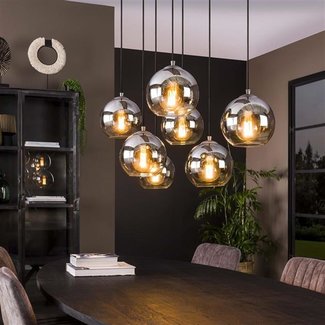 Dimehouse Juliette Suspension industrielle 7 lampes verre fumé