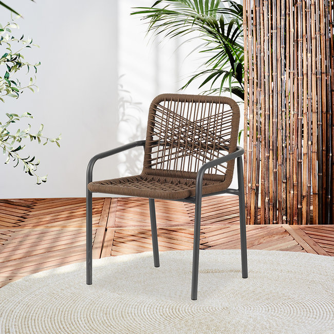 Dimehouse Chaise de jardin avec accoudoirs Nila corde brune