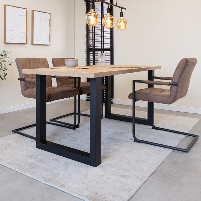 Dimehouse Lenzo Table de salle à manger rustic oak 180x80 Pieds en U noir