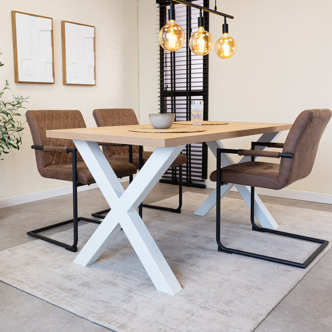 Lenzo Table à manger 150x80 Chêne Cadre X blanc I LIVRAISON GRATUITE -  Dimehouse