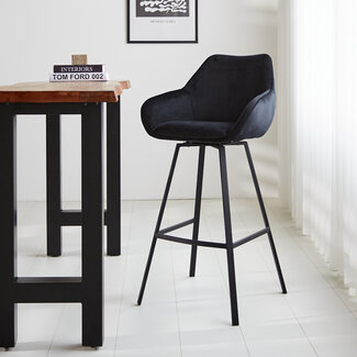 Dimehouse Minimal Tabouret de bar industriel noir cuir PU 77 cm