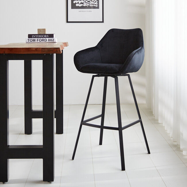 Beau Tabouret De Bar Industriel Chenille Noir