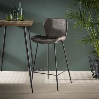 Lot de 4 Tabouret de bar industriel Shawn velours Anthracite