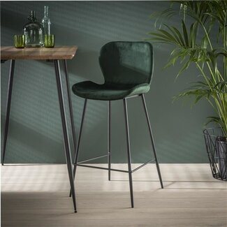 Dimehouse Lot de 4 Shawn Tabouret De Bar Industriel Velours Vert