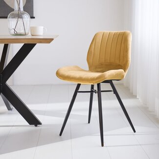 Dimehouse Beau Chaise Salle A Manger Industrielle Jaune Velours