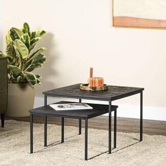 Set de 2 tables basses Menthe noir recyclé teck