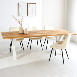Table de salle à manger Milas chêne 240x110 cm piètement en X blanc