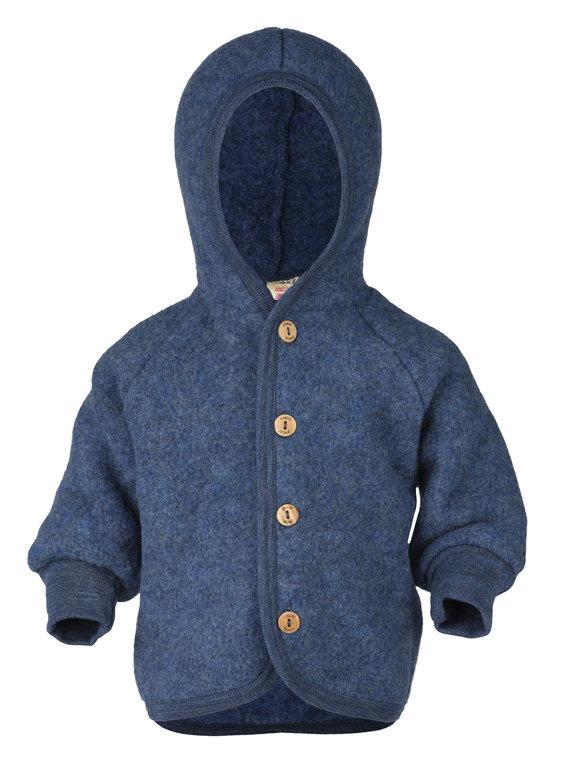 Engel Natur hooded jacket with buttons blue melange