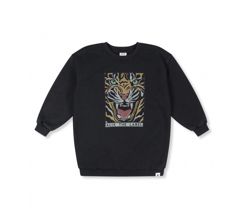 kids tiger sweat dress // black - Petozzi