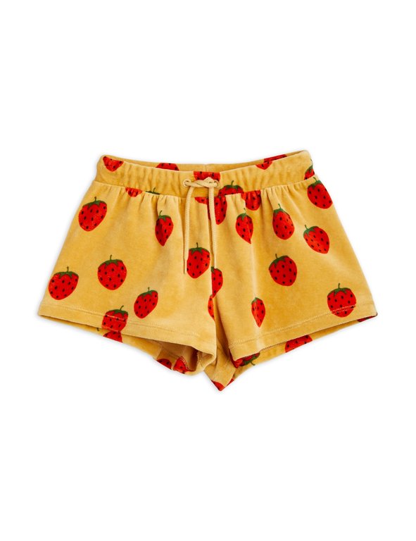 Mini Rodini strawberries velour aop shorts // beige