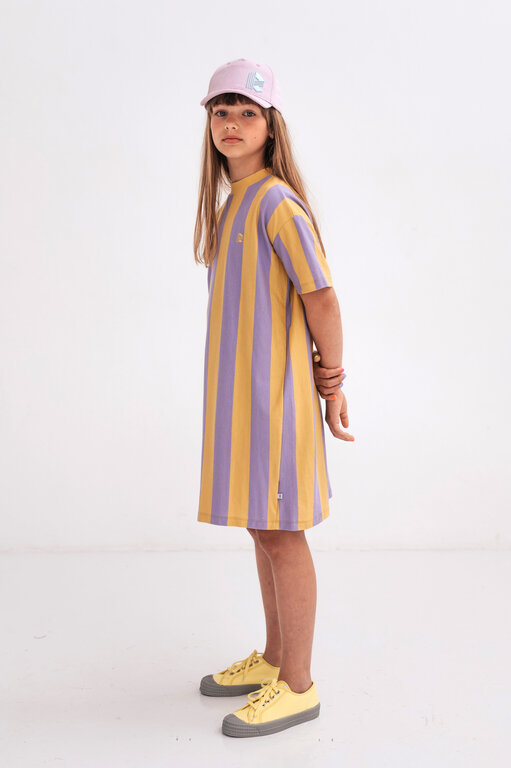 Repose Ams boxy tee dress // golden violet block stripe