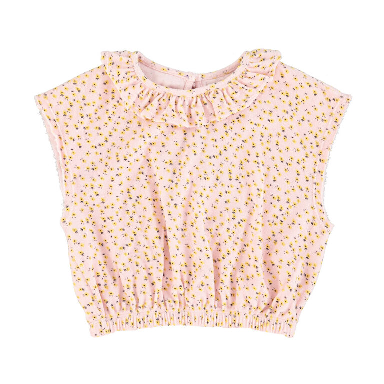 Piupiuchick sleeveless blouse with collar // light pink yellow flowers