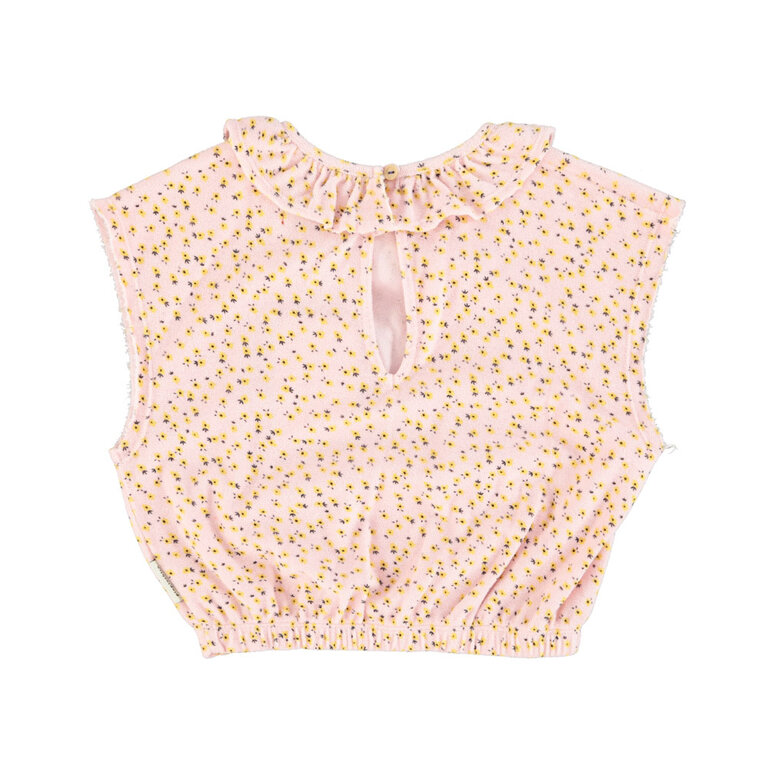 Piupiuchick sleeveless blouse with collar // light pink yellow flowers