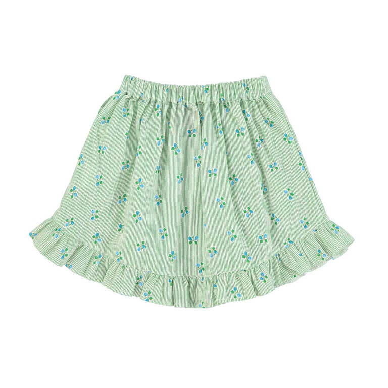 Piupiuchick short skirt w ruffles // green stripes little flowers