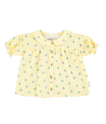 peter pan collar shirt balloon sleeves // yellow stripes little flower