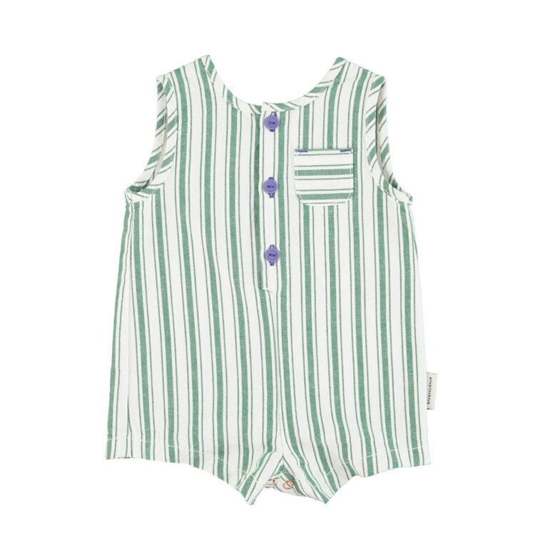 Piupiuchick baby short jumpsuit // white large green stripes