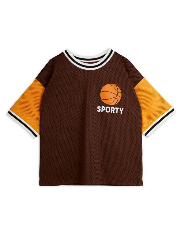 Mini Rodini basket mesh sp ss tee // brown