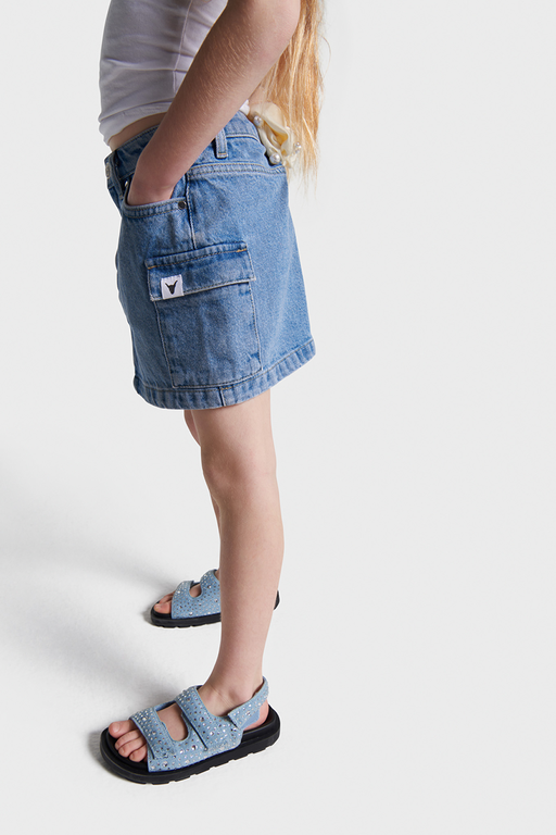 Alix the label denim cargo skirt // denim blue