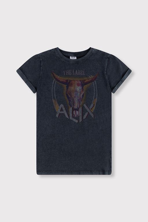 Alix the label washed bull print t-shirt dress // black