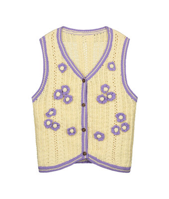 knitted flower vest // ivory lilac