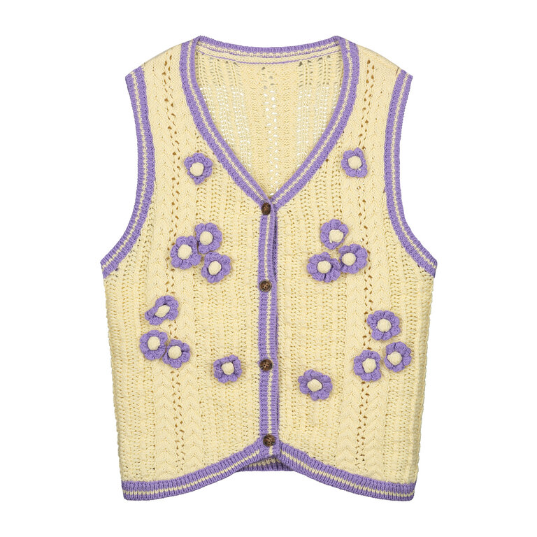 Daily Brat knitted flower vest // ivory lilac