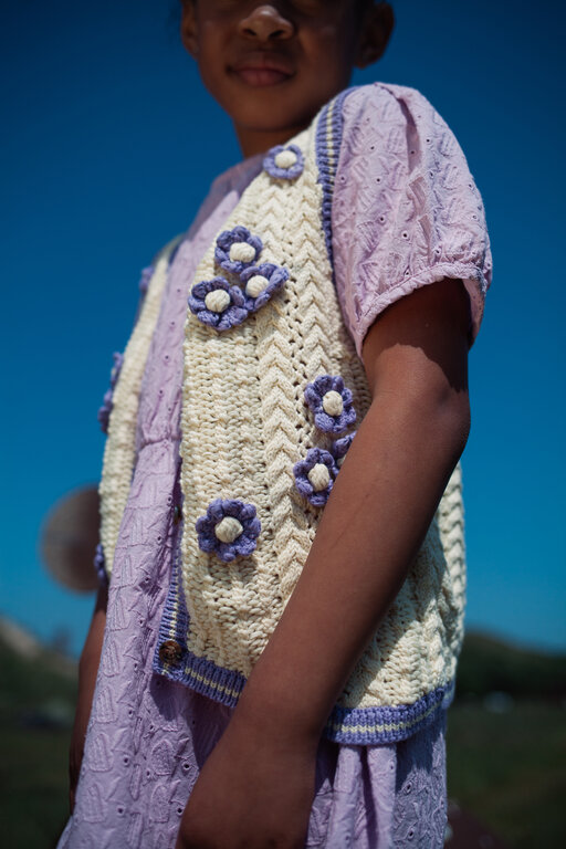 Daily Brat knitted flower vest // ivory lilac