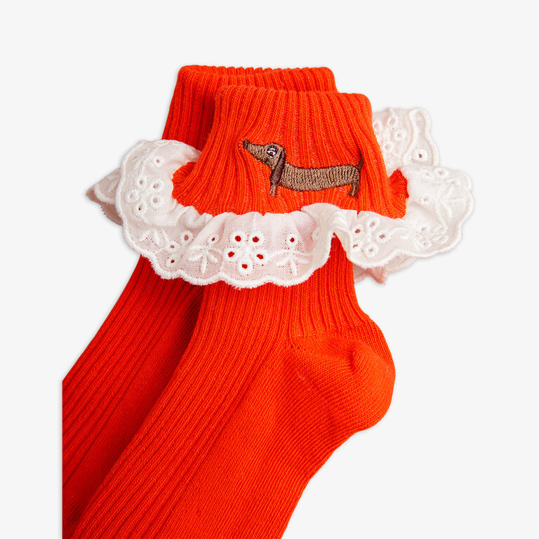 Mini Rodini dog lace socks // red