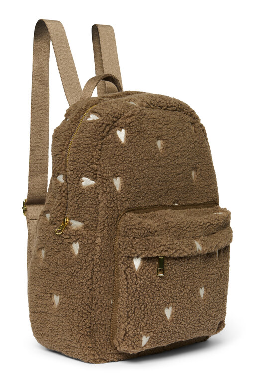 Studio Noos midi backpack with front pocket // brown teddy hearts