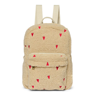 Studio Noos midi backpack with front pocket // ecru teddy hearts