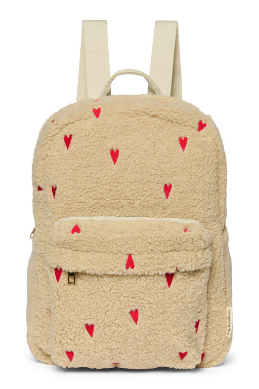 Studio Noos midi backpack with front pocket // ecru teddy hearts
