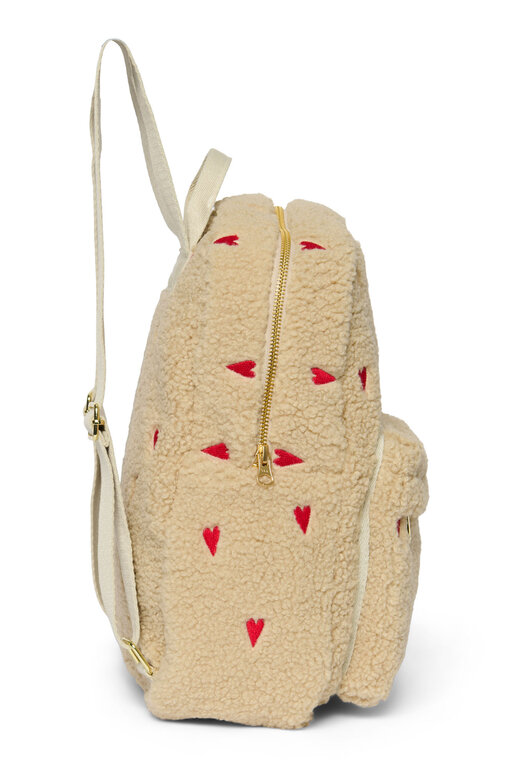 Studio Noos midi backpack with front pocket // ecru teddy hearts