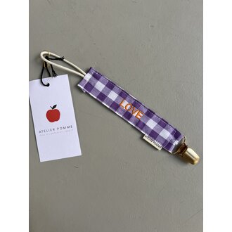 Atelier Pomme pacifier cord // checked in purple rain