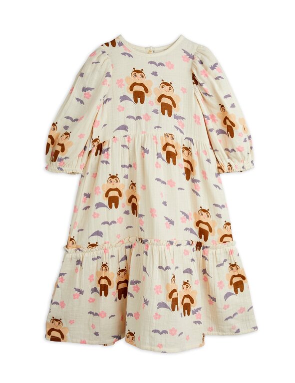 Mini Rodini muslin bee aop woven puff sleeve dress // offwhite
