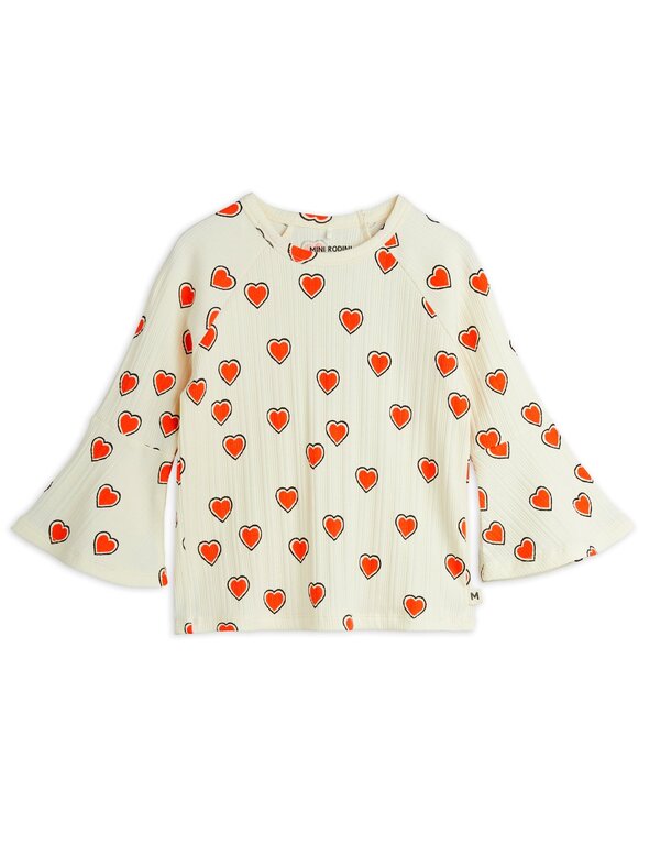 Mini Rodini outlined hearts aop trumpet sleeve top // offwhite