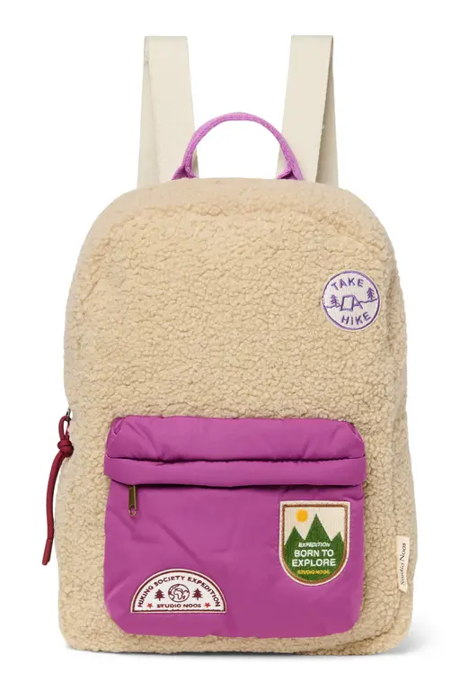 Studio Noos teddy midi backpack // ecru/purple