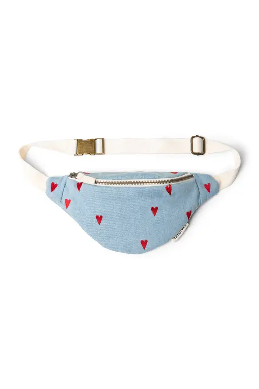 Studio Noos denim mini fanny pack // blue hearts