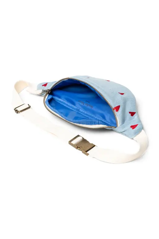 Studio Noos denim mini fanny pack // blue hearts