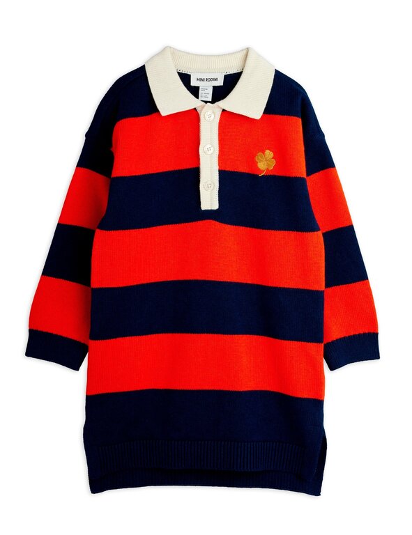 Mini Rodini clover emb knitted rugby ls dress // grey
