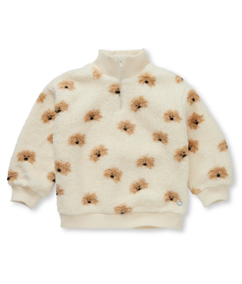 teddy mock zip dog print // ivory