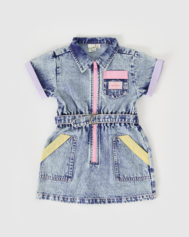 Goldie & Ace pastel pop piper // denim belted dress