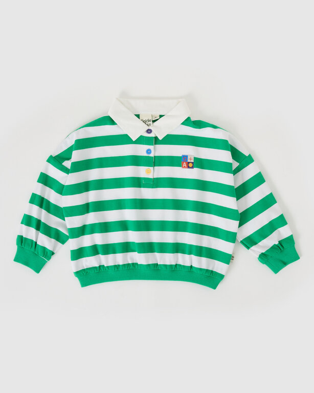 Goldie & Ace wide stripe relaxed rugby sweat top // forest cloud