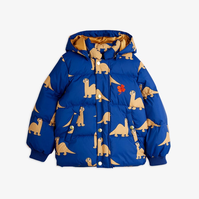 Mini Rodini dinos aop hooded puffer // blue