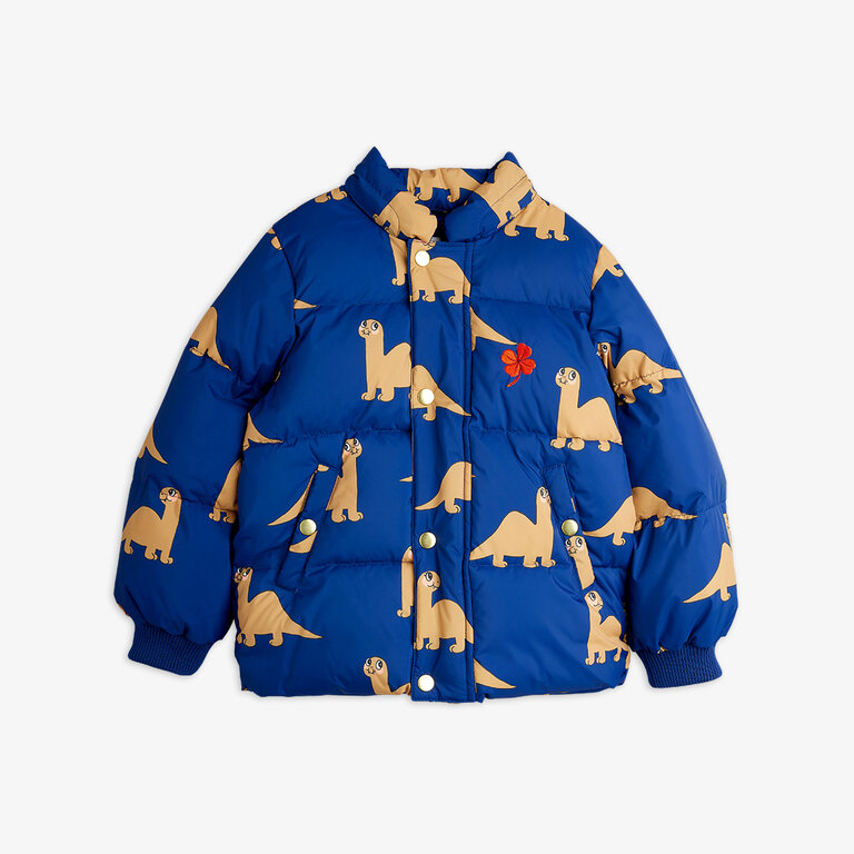 Mini Rodini dinos aop hooded puffer // blue
