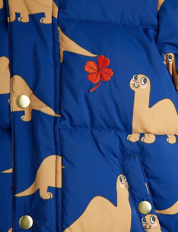 Mini Rodini dinos aop hooded puffer // blue