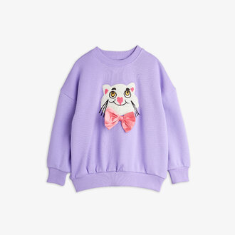 Mini Rodini cat with bowtie chenille sweatshirt // lila