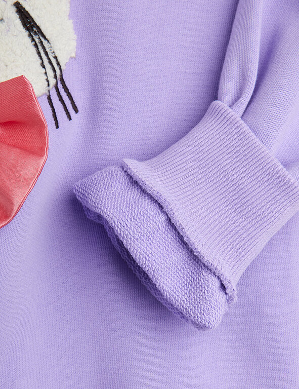 Mini Rodini cat with bowtie chenille sweatshirt // lila
